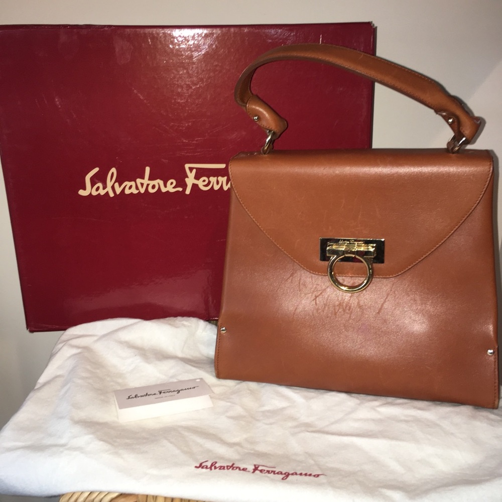 Vintage Ferragamo Gancini Top Handle Bag w/box+tag